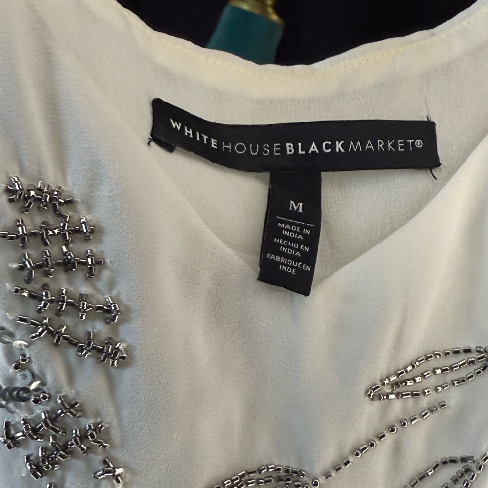 WHBM Sleeveless V-Neck Embellished Cami – Ecru Beaded Floral, Size M - Picture 8 of 14